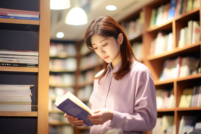 一个在图书馆看书的青年女性,高清,摄影图,摄影图片,图片大全,摄影图免费下载